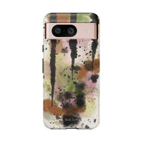 Watercolor Ink Splash Tough Phone Case — Abstract Olive, Blush & Charcoal Protective Cover