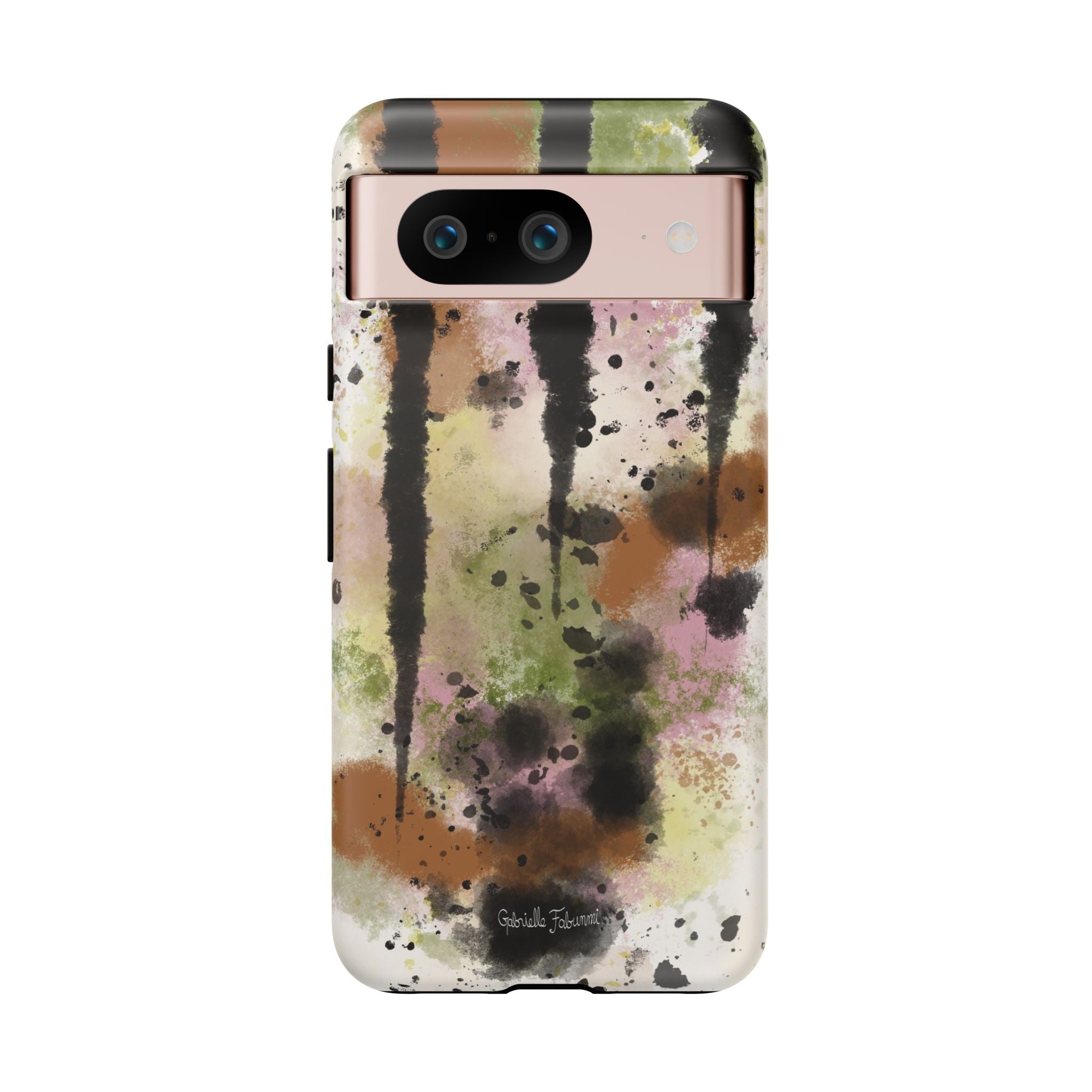 Watercolor Ink Splash Tough Phone Case — Abstract Olive, Blush & Charcoal Protective Cover
