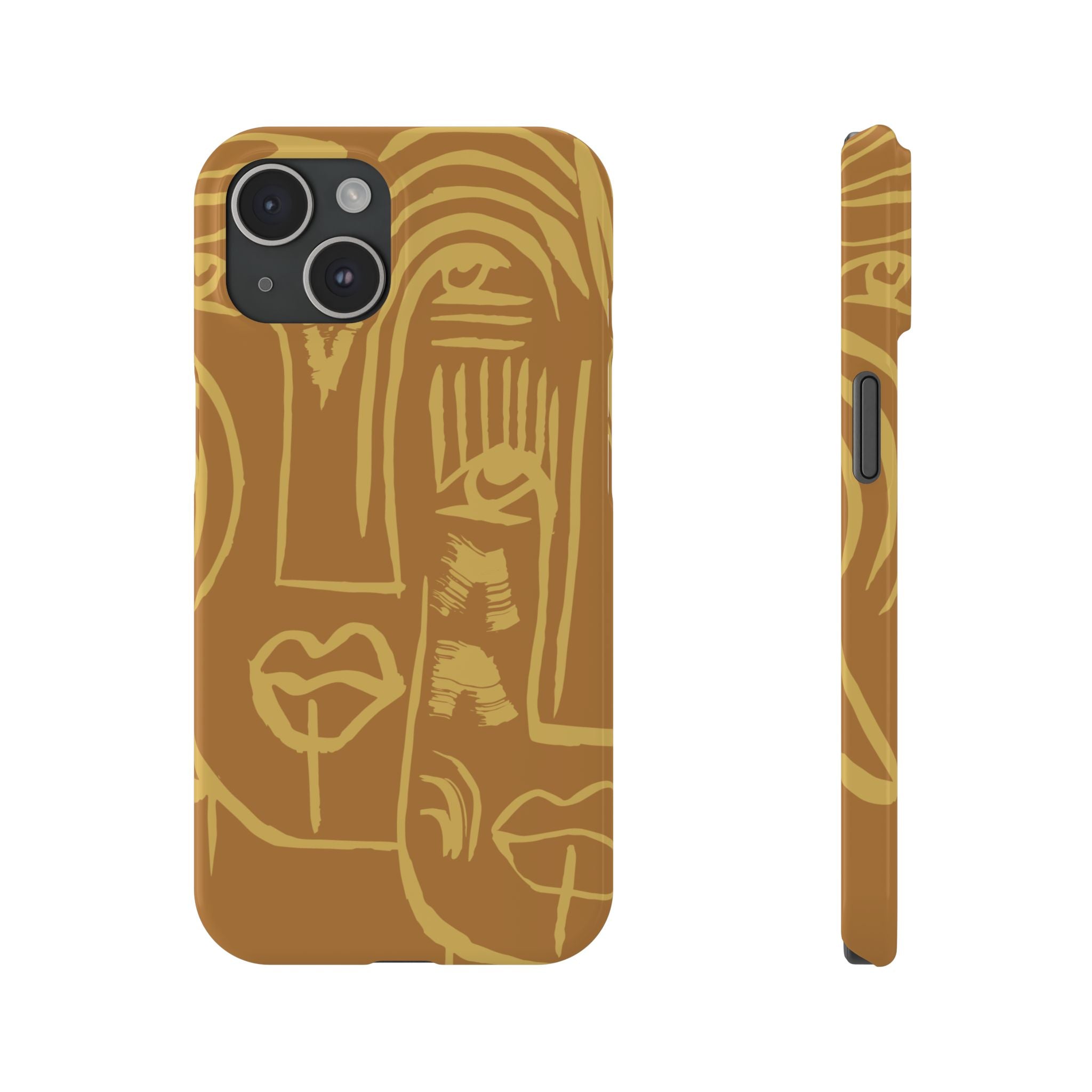 Abstract Face Line Art Slim Phone Case | Minimalist Brown Sketch