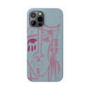 Abstract Line Face Slim Phone Case | Minimalist Portrait, Dusty Blue & Rose
