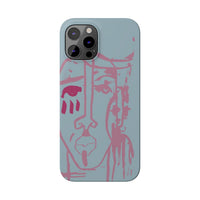 Abstract Line Face Slim Phone Case | Minimalist Portrait, Dusty Blue & Rose