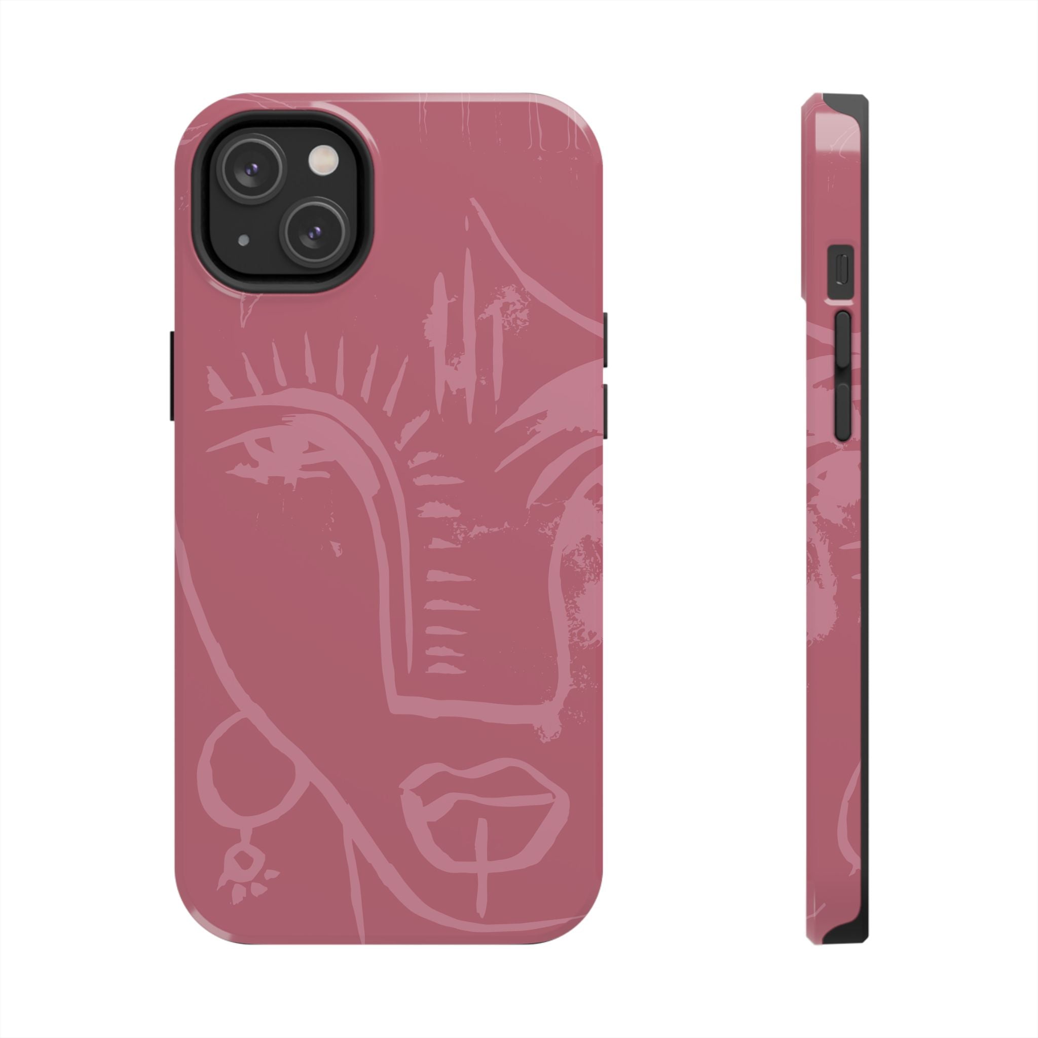 Abstract Line Face Tough Phone Case | Blush Pink Minimalist Art