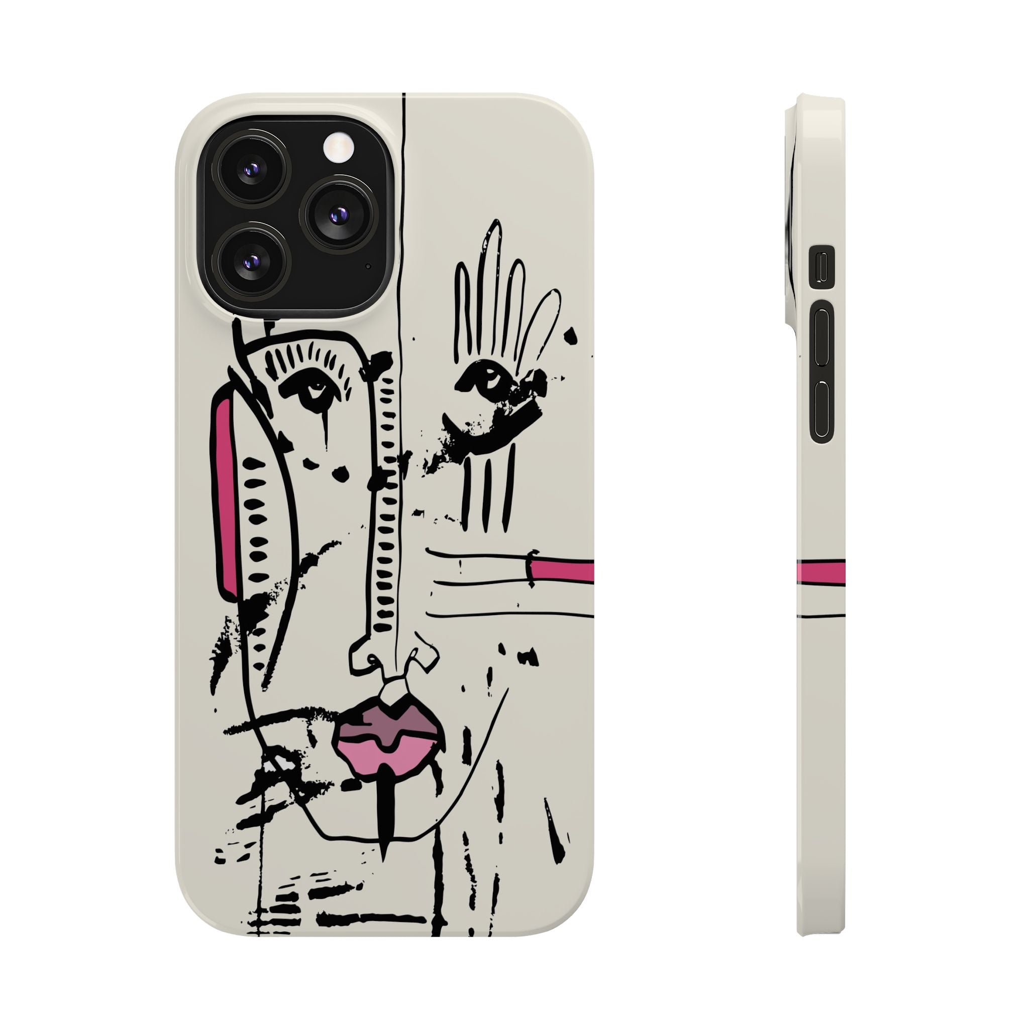 Abstract Face Line Art Slim Phone Case | Minimal Pink Accent