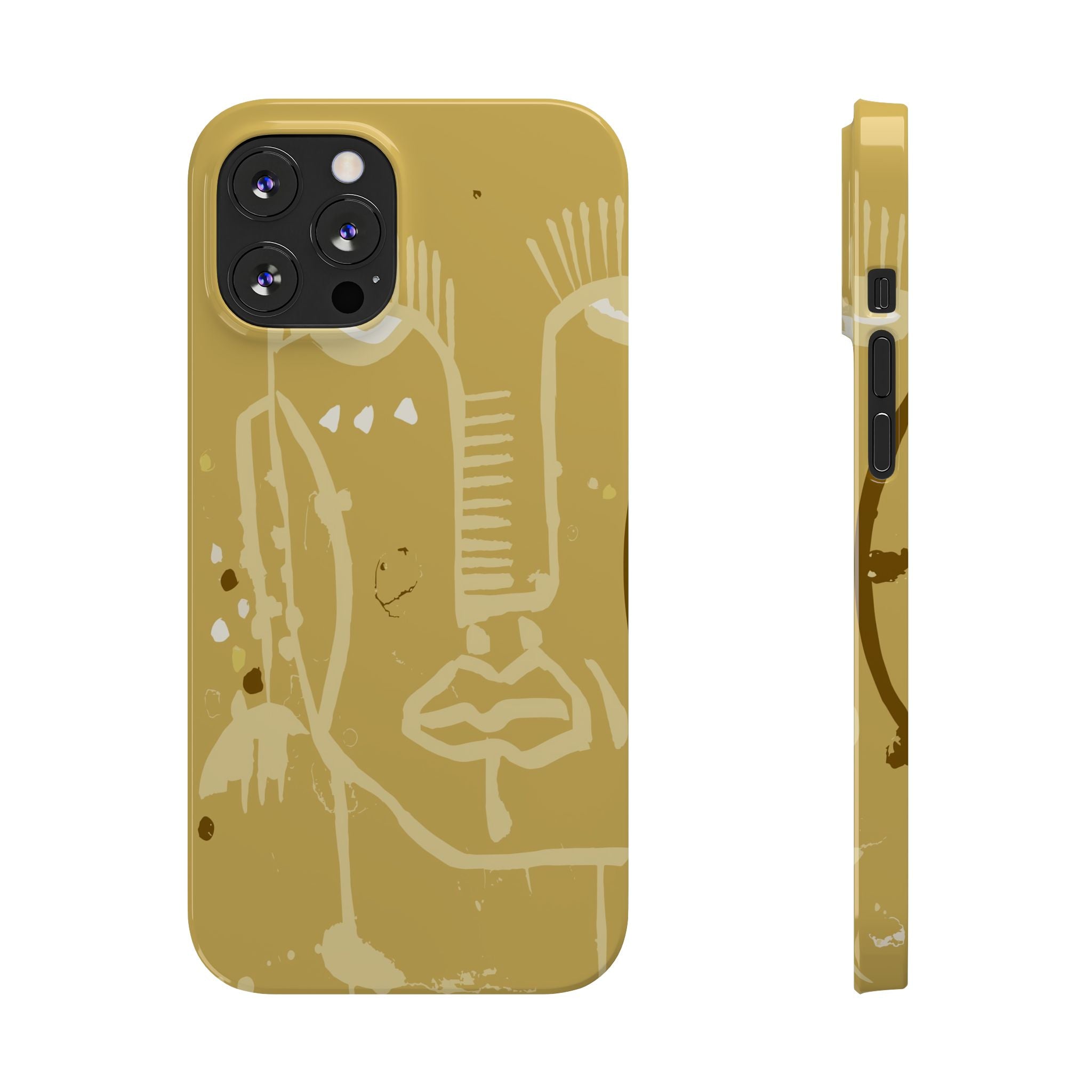 Abstract Line Face Slim Phone Case | Minimalist Art, Mustard Yellow