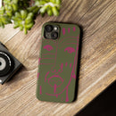 Abstract Face Line Art Slim Phone Case | Olive Green with Magenta Sketch