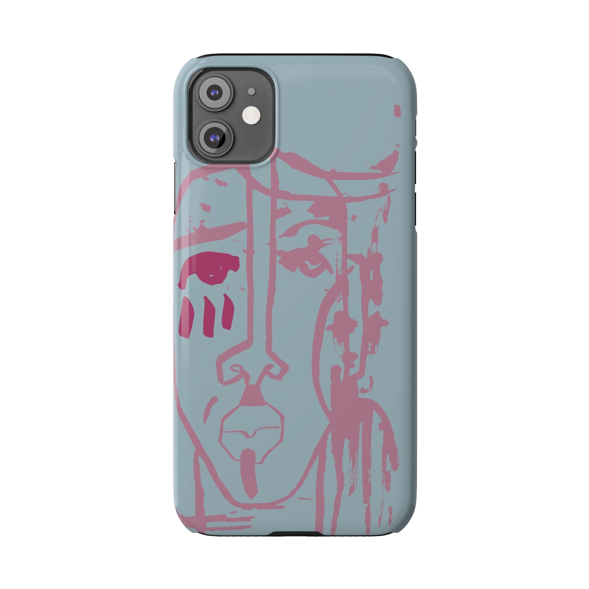Abstract Line Face Slim Phone Case | Minimalist Portrait, Dusty Blue & Rose