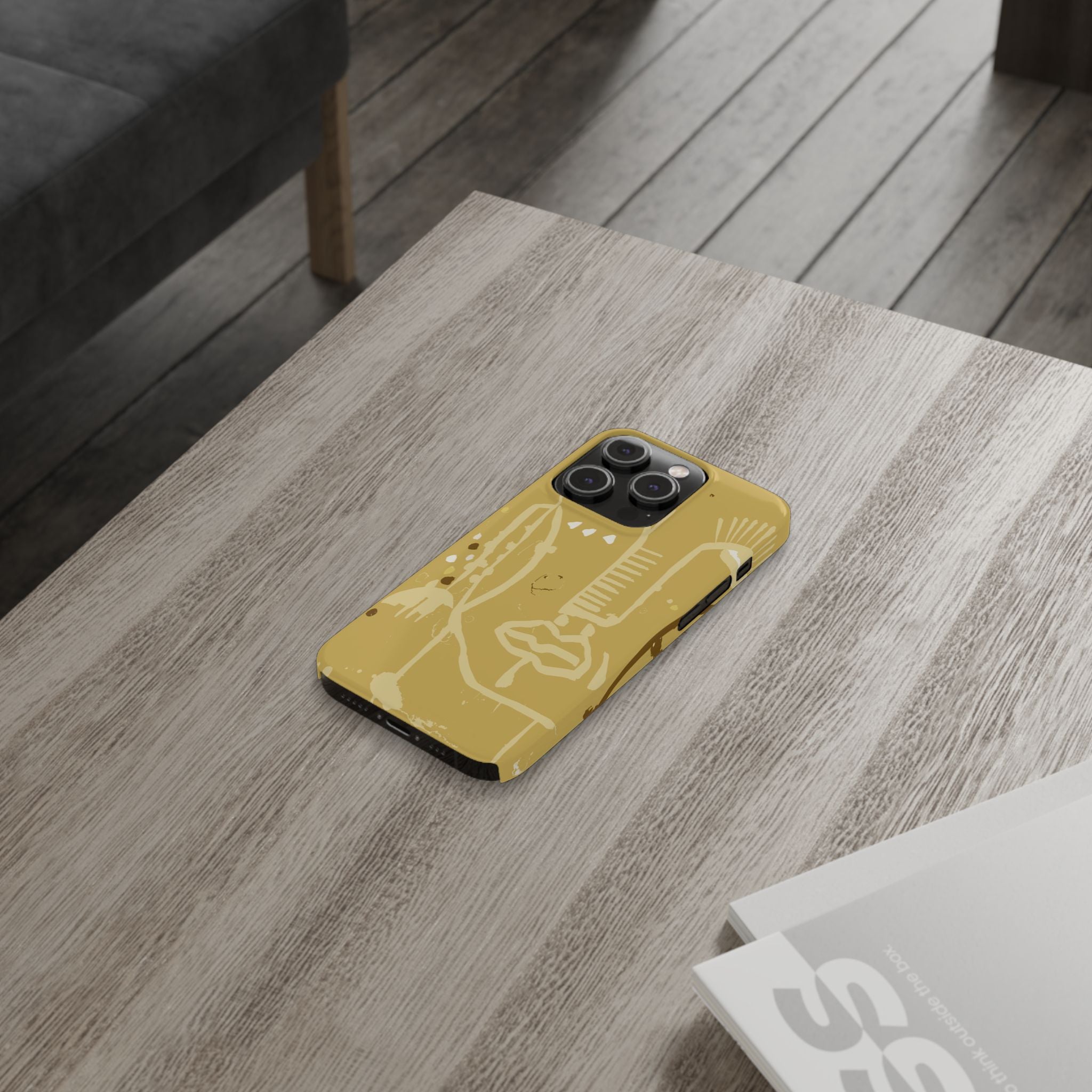 Abstract Line Face Slim Phone Case | Minimalist Art, Mustard Yellow