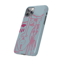 Abstract Line Face Slim Phone Case | Minimalist Portrait, Dusty Blue & Rose