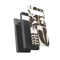 Floral Block Print Tough Phone Case — Black & White Botanical Protective Cover
