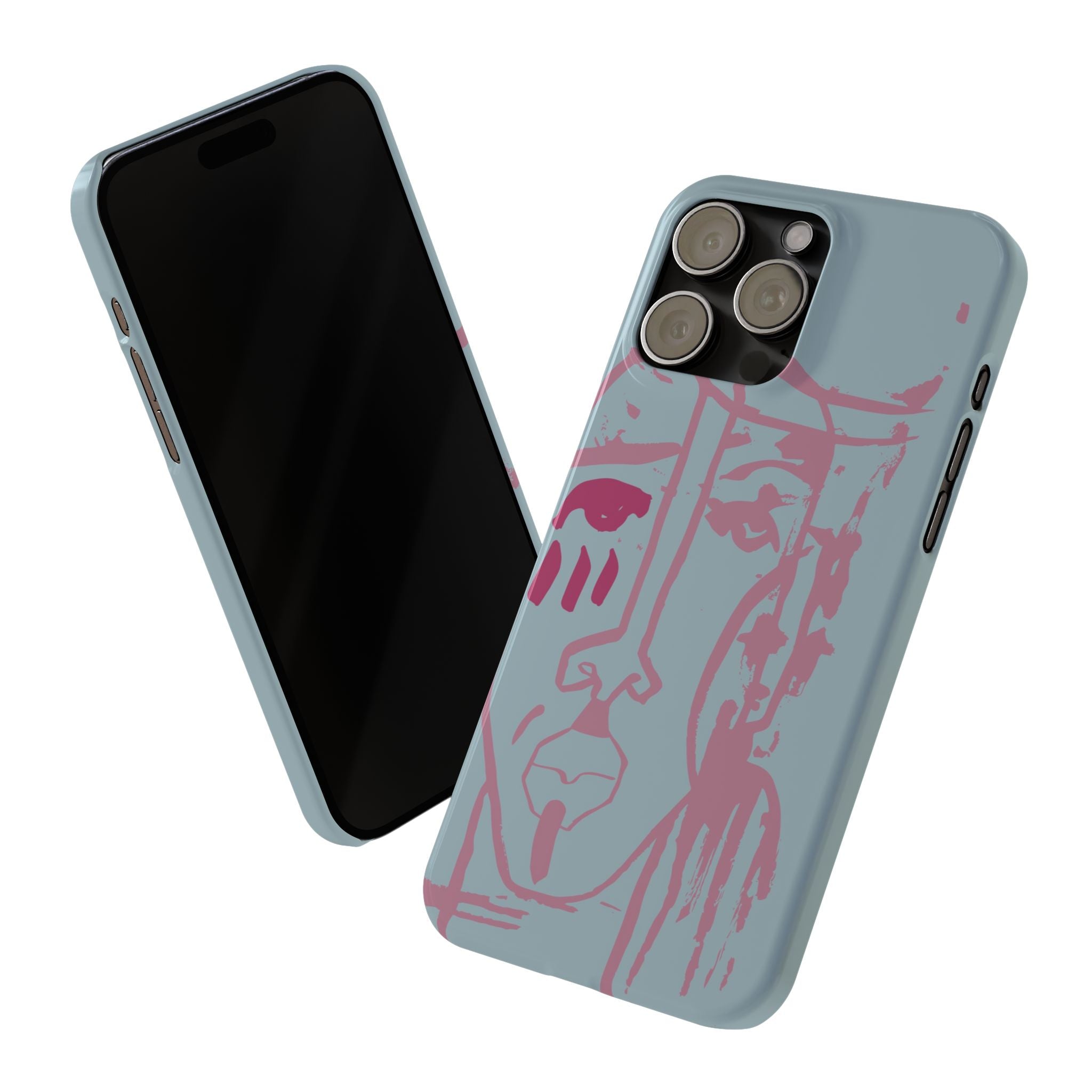 Abstract Line Face Slim Phone Case | Minimalist Portrait, Dusty Blue & Rose