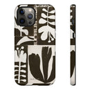 Floral Block Print Tough Phone Case — Black & White Botanical Protective Cover