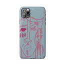 Abstract Line Face Slim Phone Case | Minimalist Portrait, Dusty Blue & Rose