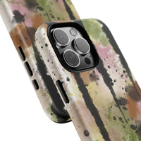 Watercolor Ink Splash Tough Phone Case — Abstract Olive, Blush & Charcoal Protective Cover