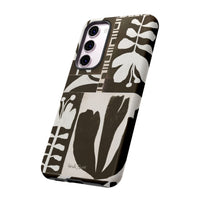 Floral Block Print Tough Phone Case — Black & White Botanical Protective Cover