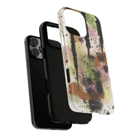 Watercolor Ink Splash Tough Phone Case — Abstract Olive, Blush & Charcoal Protective Cover