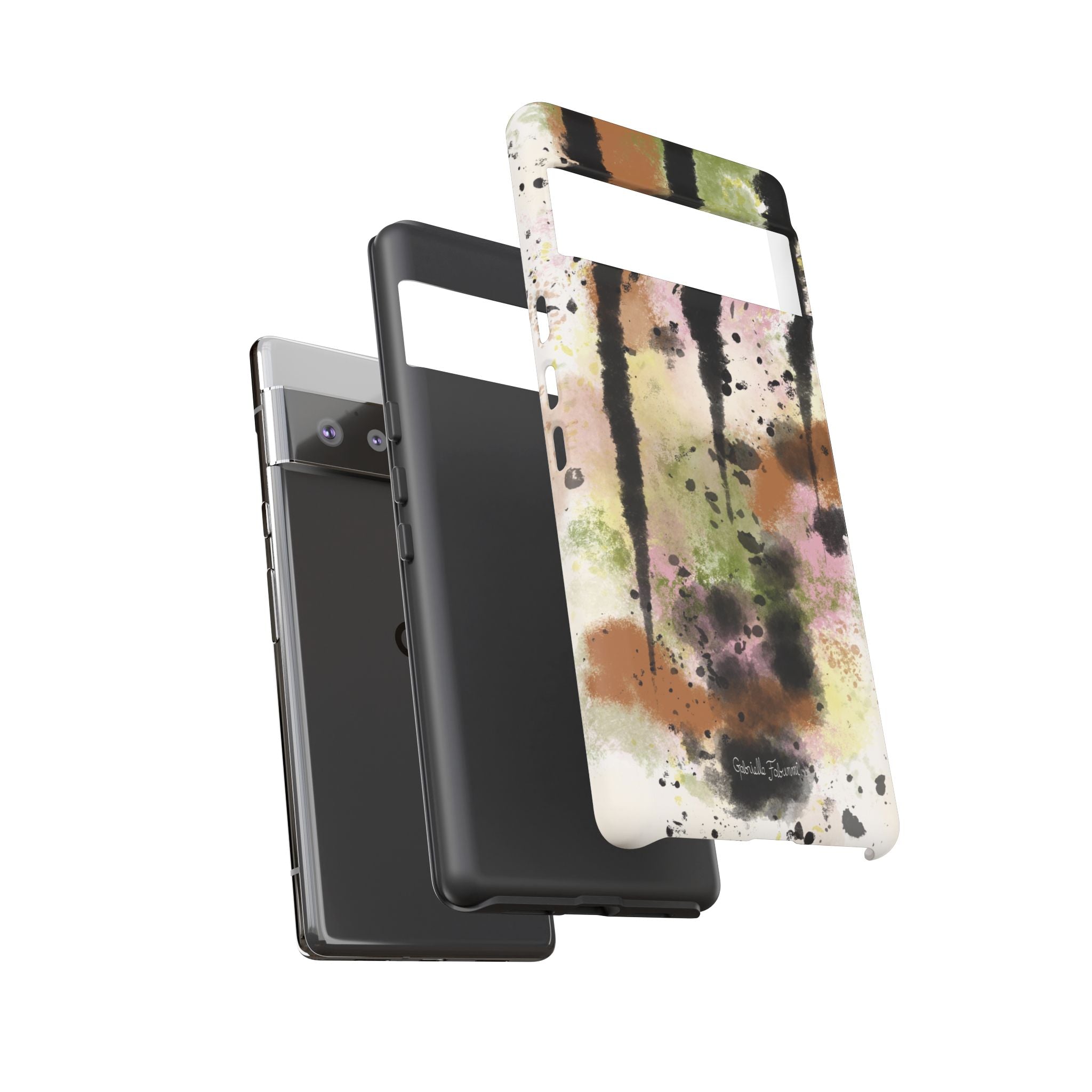 Watercolor Ink Splash Tough Phone Case — Abstract Olive, Blush & Charcoal Protective Cover
