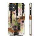 Watercolor Ink Splash Tough Phone Case — Abstract Olive, Blush & Charcoal Protective Cover