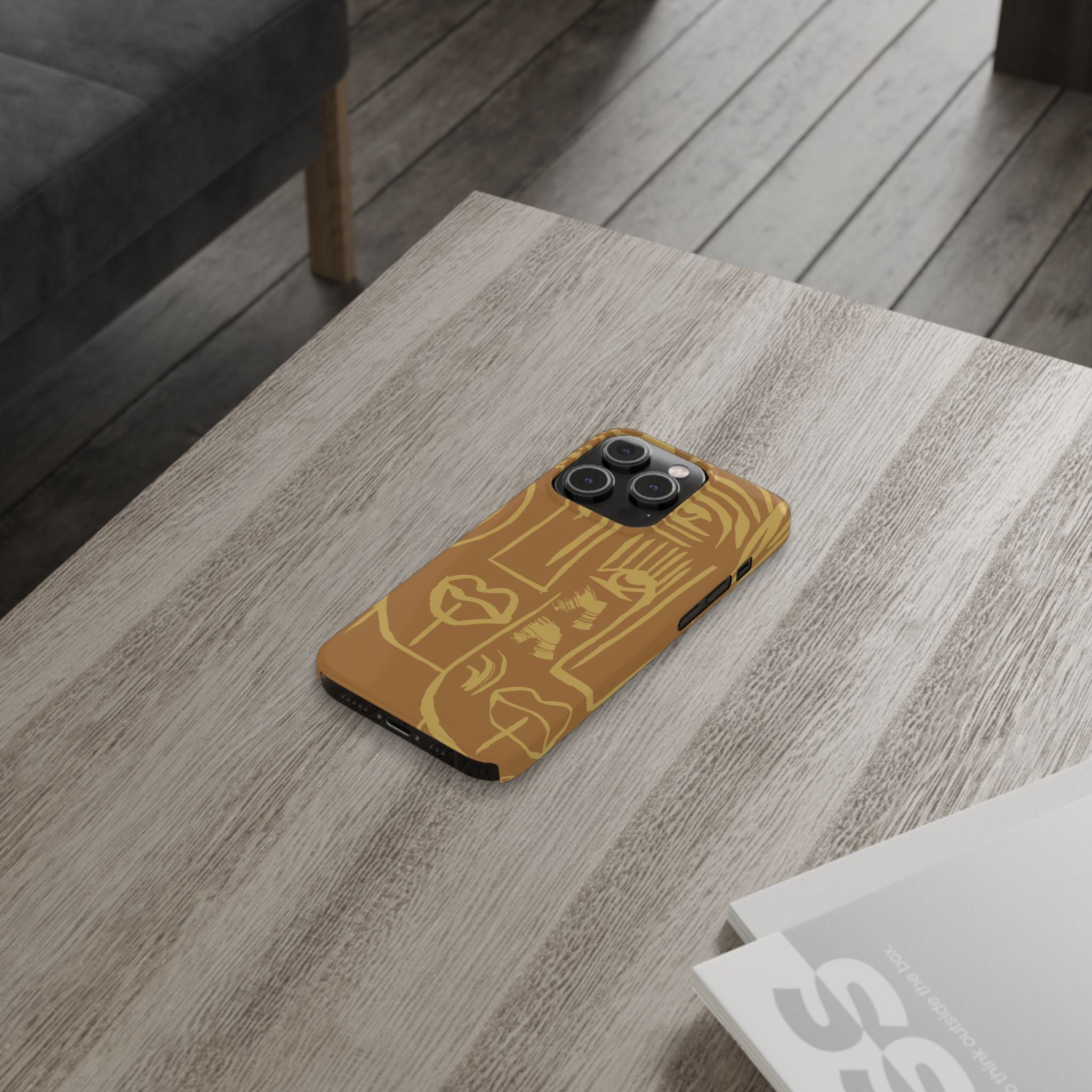 Abstract Face Line Art Slim Phone Case | Minimalist Brown Sketch