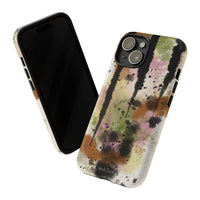 Watercolor Ink Splash Tough Phone Case — Abstract Olive, Blush & Charcoal Protective Cover