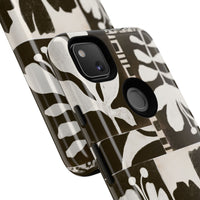 Floral Block Print Tough Phone Case — Black & White Botanical Protective Cover