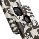 Floral Block Print Tough Phone Case — Black & White Botanical Protective Cover