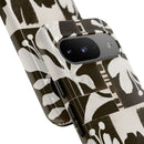 Floral Block Print Tough Phone Case — Black & White Botanical Protective Cover