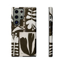 Floral Block Print Tough Phone Case — Black & White Botanical Protective Cover