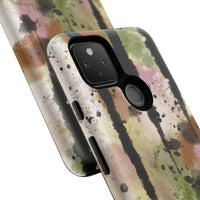 Watercolor Ink Splash Tough Phone Case — Abstract Olive, Blush & Charcoal Protective Cover