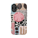 Abstract Floral Magnetic Phone Case — Impact-Resistant Protective Cover with Pink & Teal Collage Design