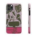 Slim Phone Case — Retro Monstera Plant Pink Green Botanical Design