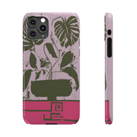 Slim Phone Case — Retro Monstera Plant Pink Green Botanical Design