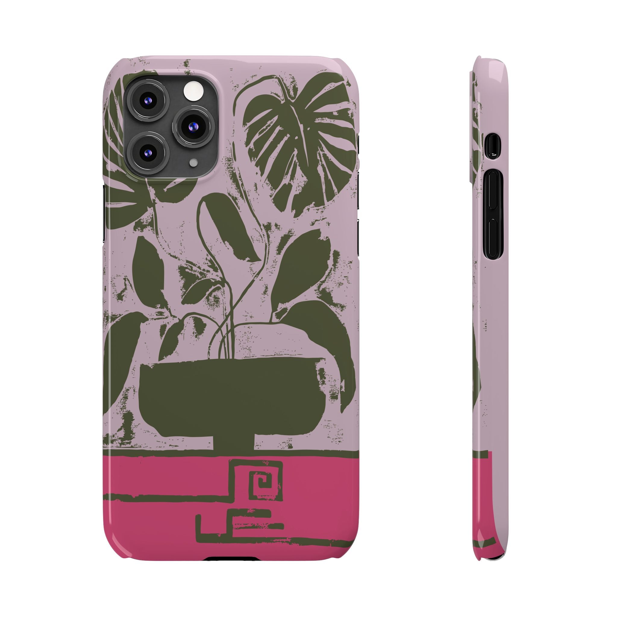 Slim Phone Case — Retro Monstera Plant Pink Green Botanical Design