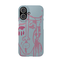 Abstract Line Face Slim Phone Case | Minimalist Portrait, Dusty Blue & Rose