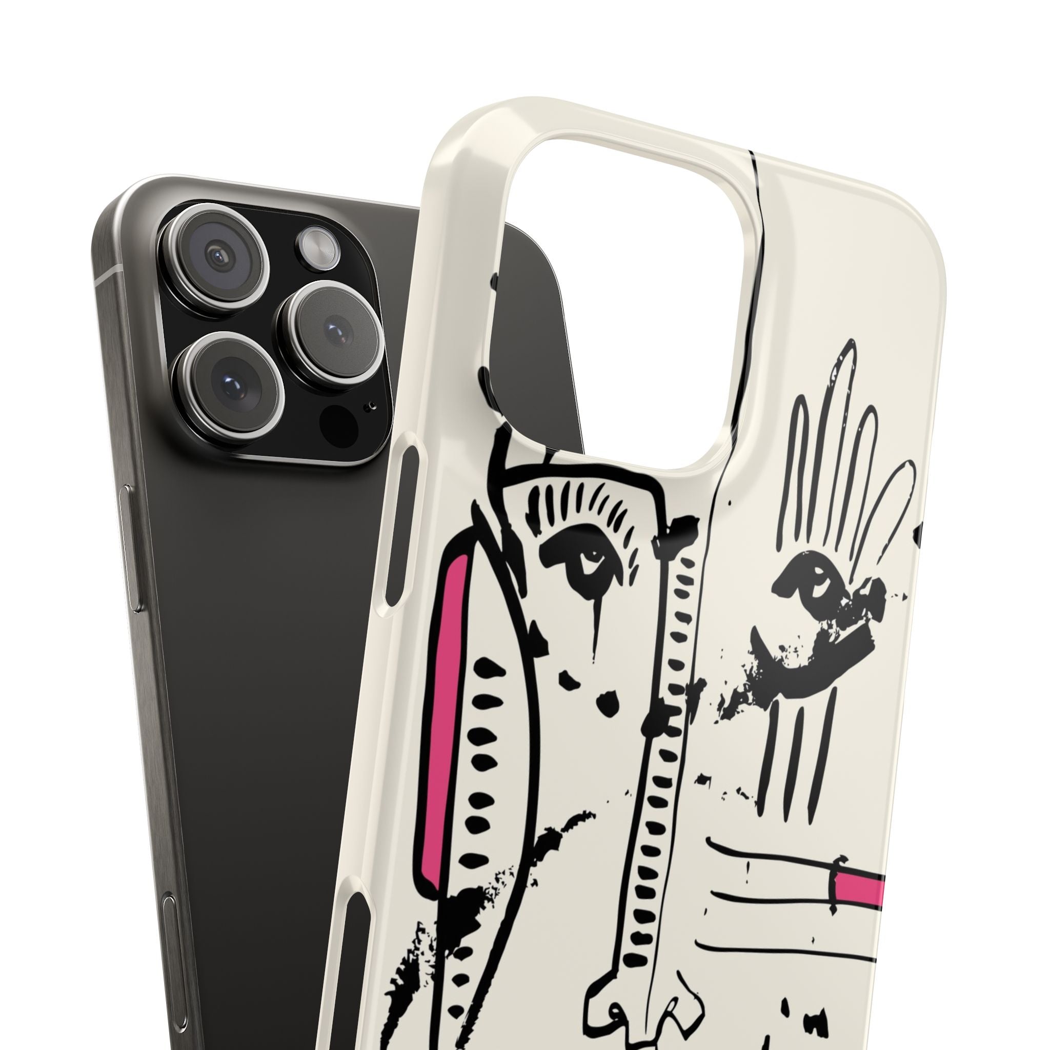 Abstract Face Line Art Slim Phone Case | Minimal Pink Accent