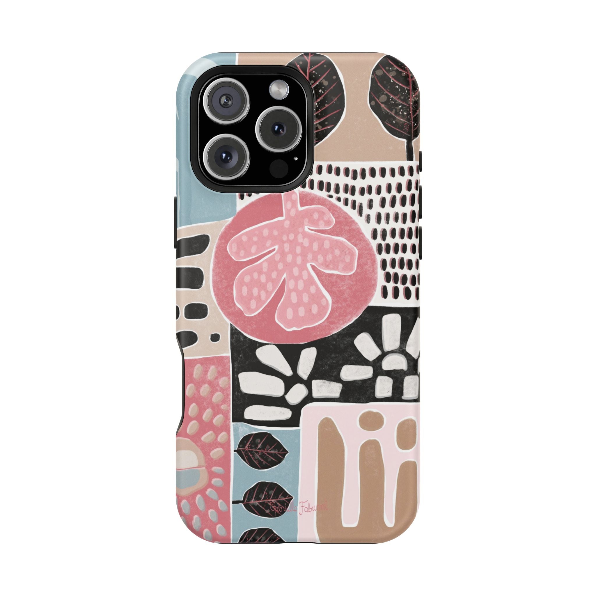 Abstract Floral Magnetic Phone Case — Impact-Resistant Protective Cover with Pink & Teal Collage Design