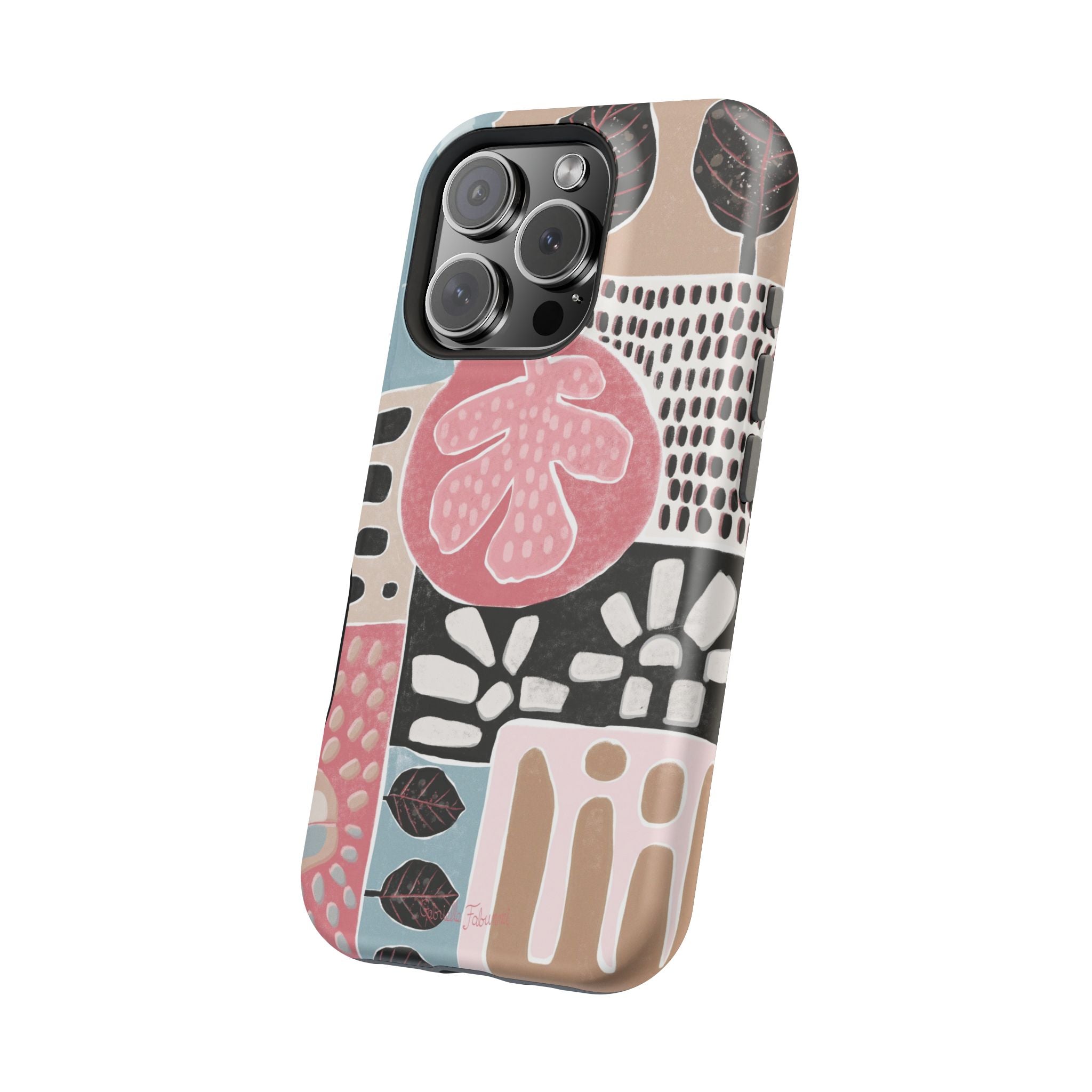 Abstract Floral Magnetic Phone Case — Impact-Resistant Protective Cover with Pink & Teal Collage Design