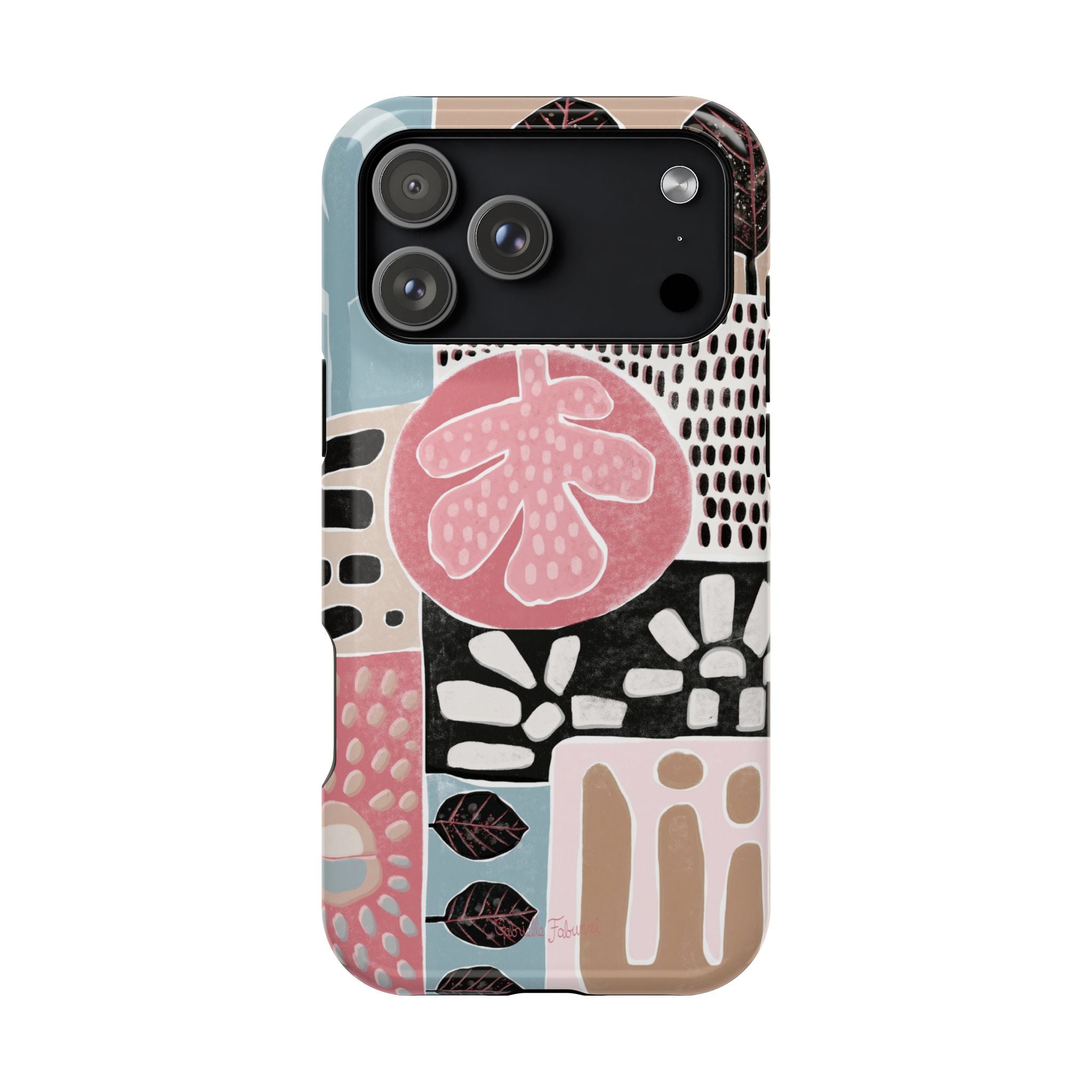 Abstract Floral Magnetic Phone Case — Impact-Resistant Protective Cover with Pink & Teal Collage Design