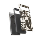 Floral Block Print Tough Phone Case — Black & White Botanical Protective Cover