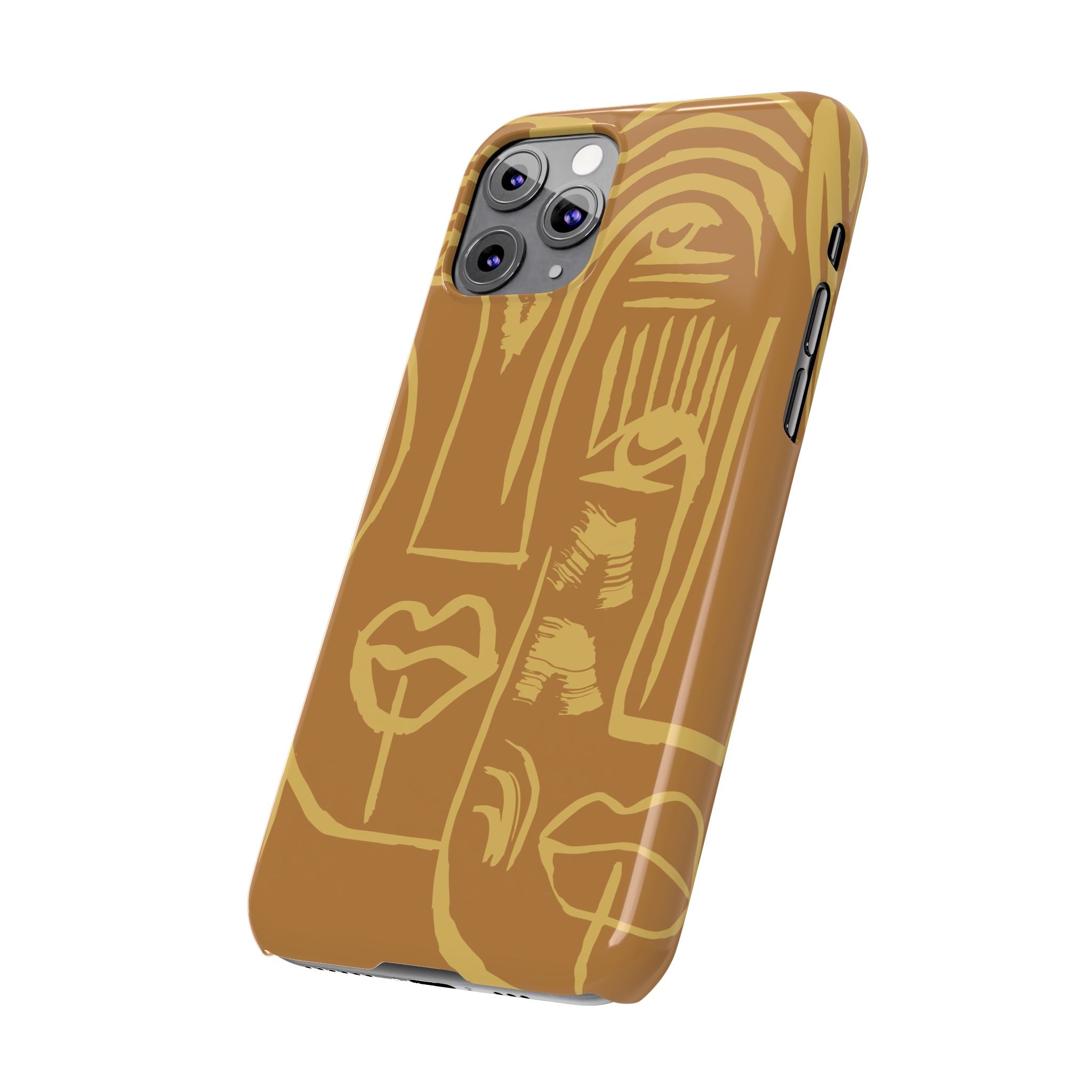 Abstract Face Line Art Slim Phone Case | Minimalist Brown Sketch