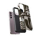 Floral Block Print Tough Phone Case — Black & White Botanical Protective Cover