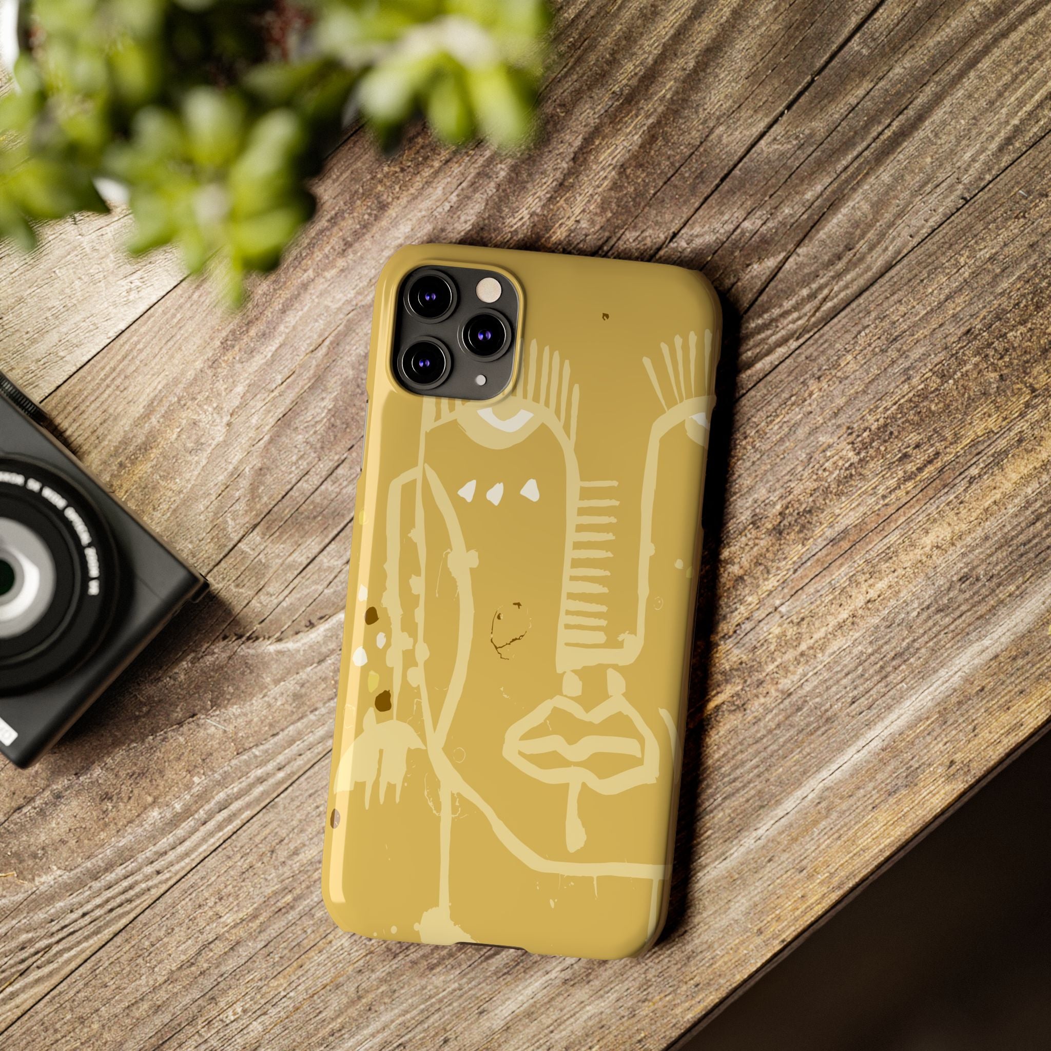 Abstract Line Face Slim Phone Case | Minimalist Art, Mustard Yellow