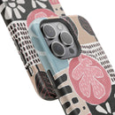 Abstract Floral Magnetic Phone Case — Impact-Resistant Protective Cover with Pink & Teal Collage Design