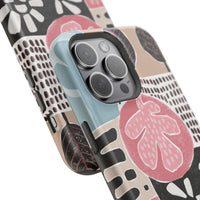 Abstract Floral Magnetic Phone Case — Impact-Resistant Protective Cover with Pink & Teal Collage Design