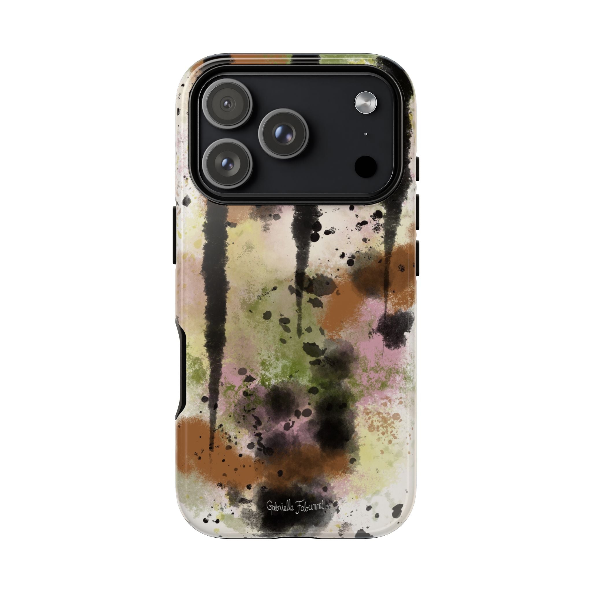 Watercolor Ink Splash Tough Phone Case — Abstract Olive, Blush & Charcoal Protective Cover