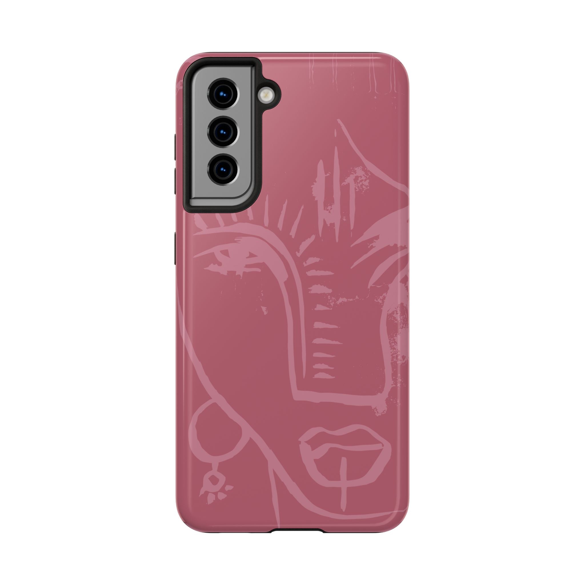 Abstract Line Face Tough Phone Case | Blush Pink Minimalist Art