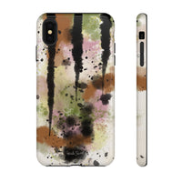 Watercolor Ink Splash Tough Phone Case — Abstract Olive, Blush & Charcoal Protective Cover
