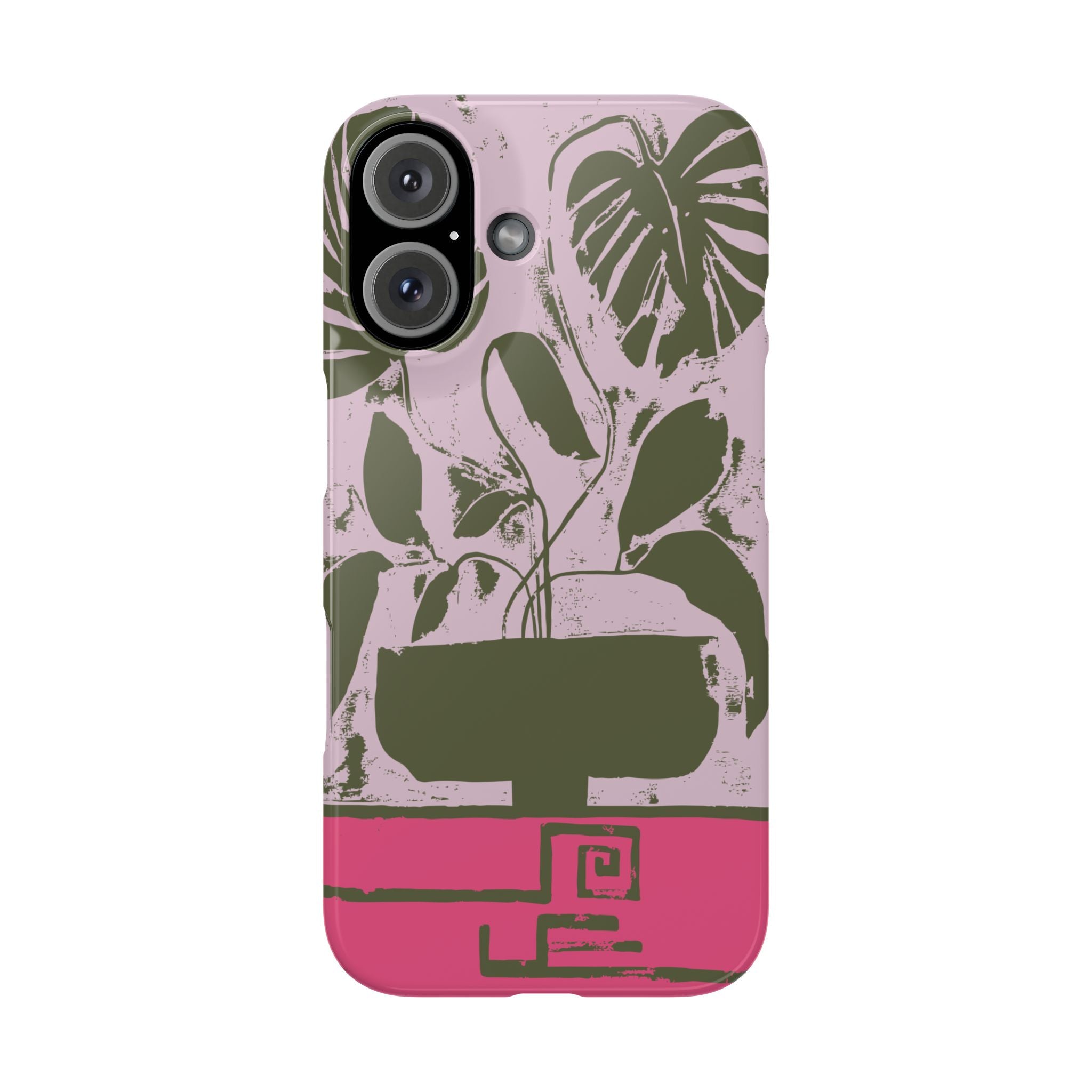Slim Phone Case — Retro Monstera Plant Pink Green Botanical Design