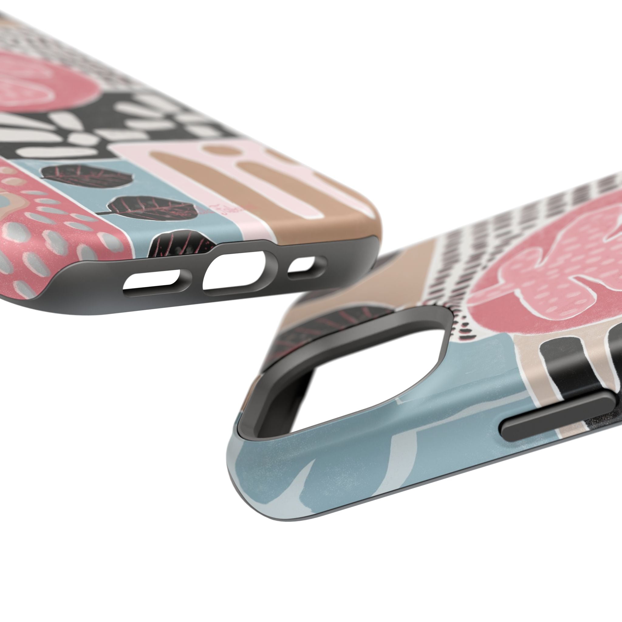 Abstract Floral Magnetic Phone Case — Impact-Resistant Protective Cover with Pink & Teal Collage Design