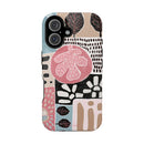 Abstract Floral Magnetic Phone Case — Impact-Resistant Protective Cover with Pink & Teal Collage Design