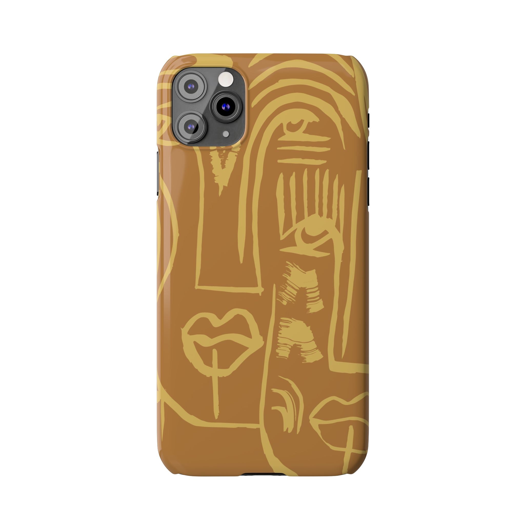 Abstract Face Line Art Slim Phone Case | Minimalist Brown Sketch